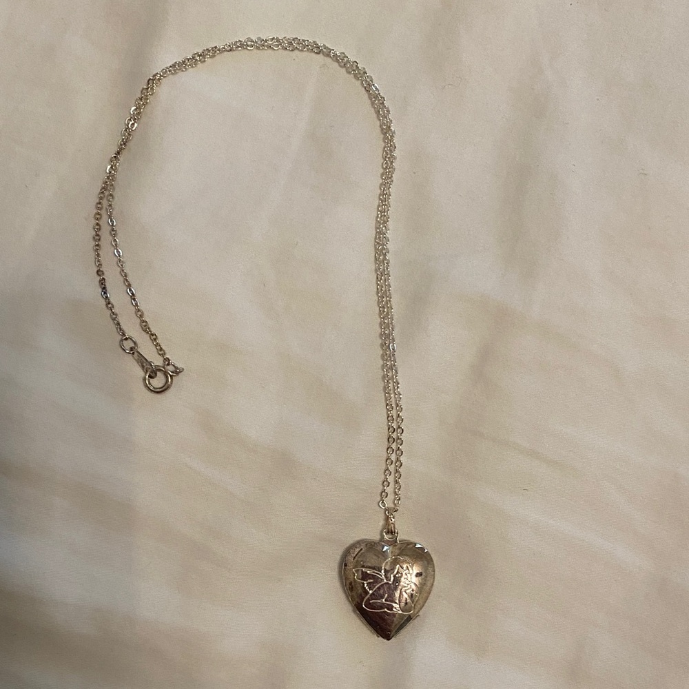 Angel Sterling Silver Heart Locket Necklace - Silver